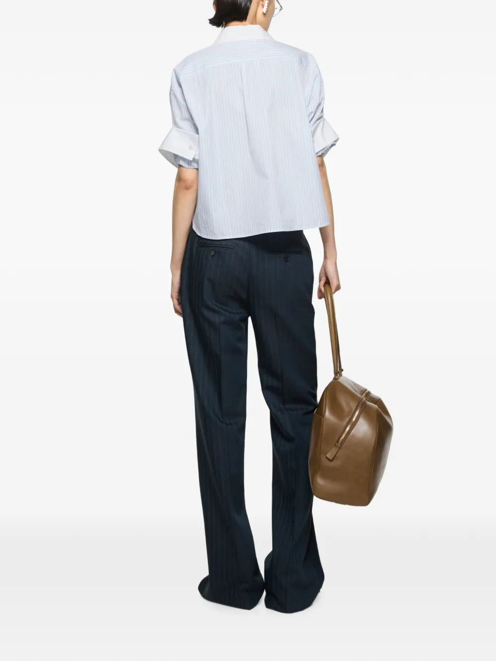 cmicia pinstripe button-up donna bianca e blu 