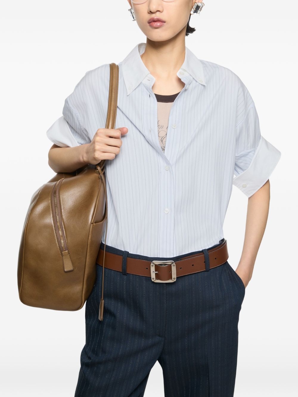 cmicia pinstripe button-up donna bianca e blu 