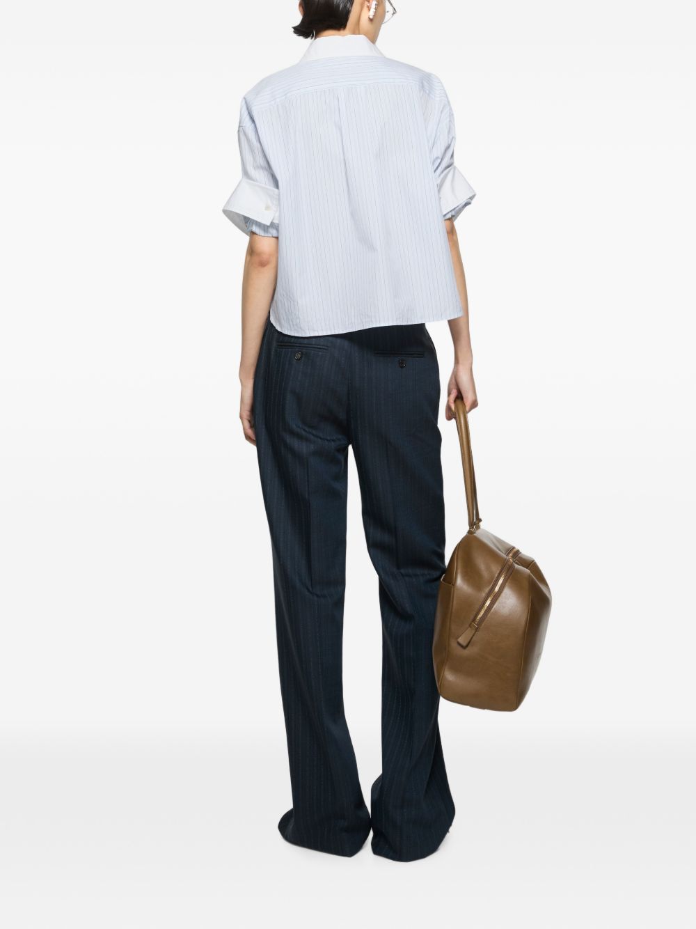 cmicia pinstripe button-up donna bianca e blu 