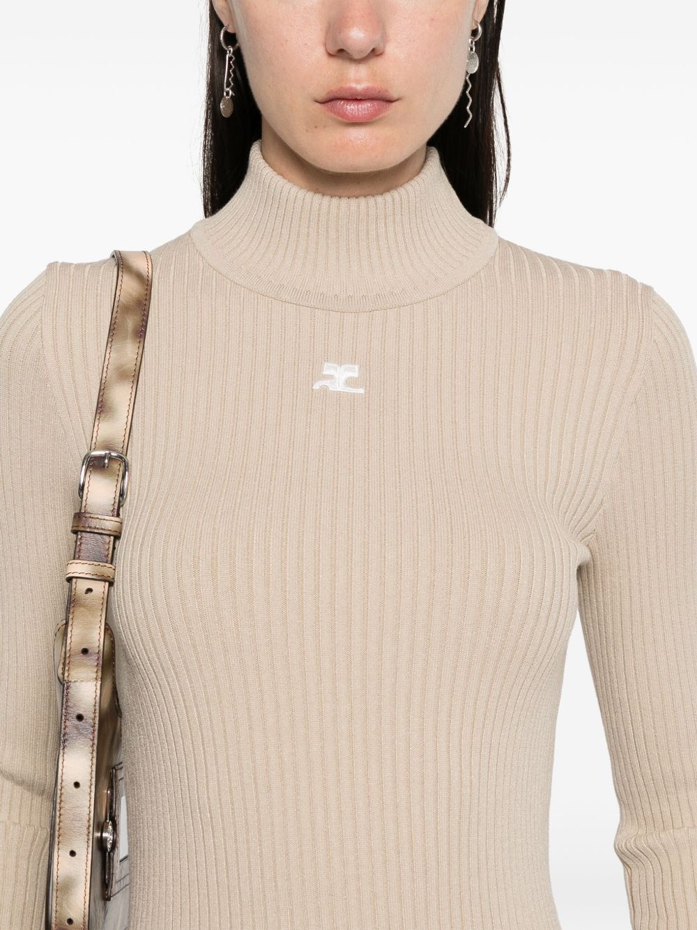 maglia a collo alto reedition rib knit donna beige 