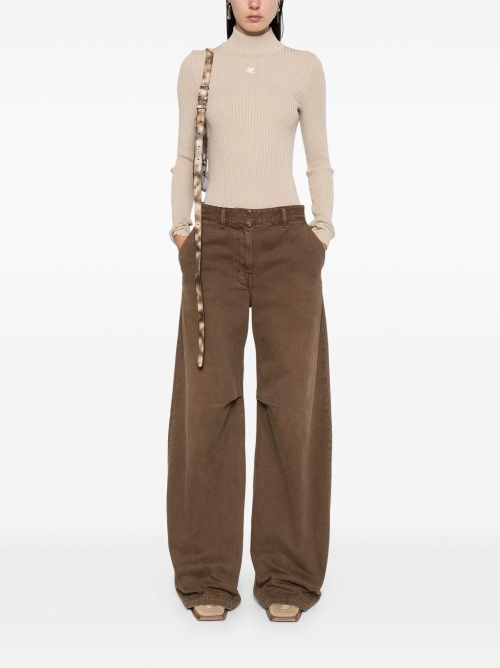 maglia a collo alto reedition rib knit donna beige 