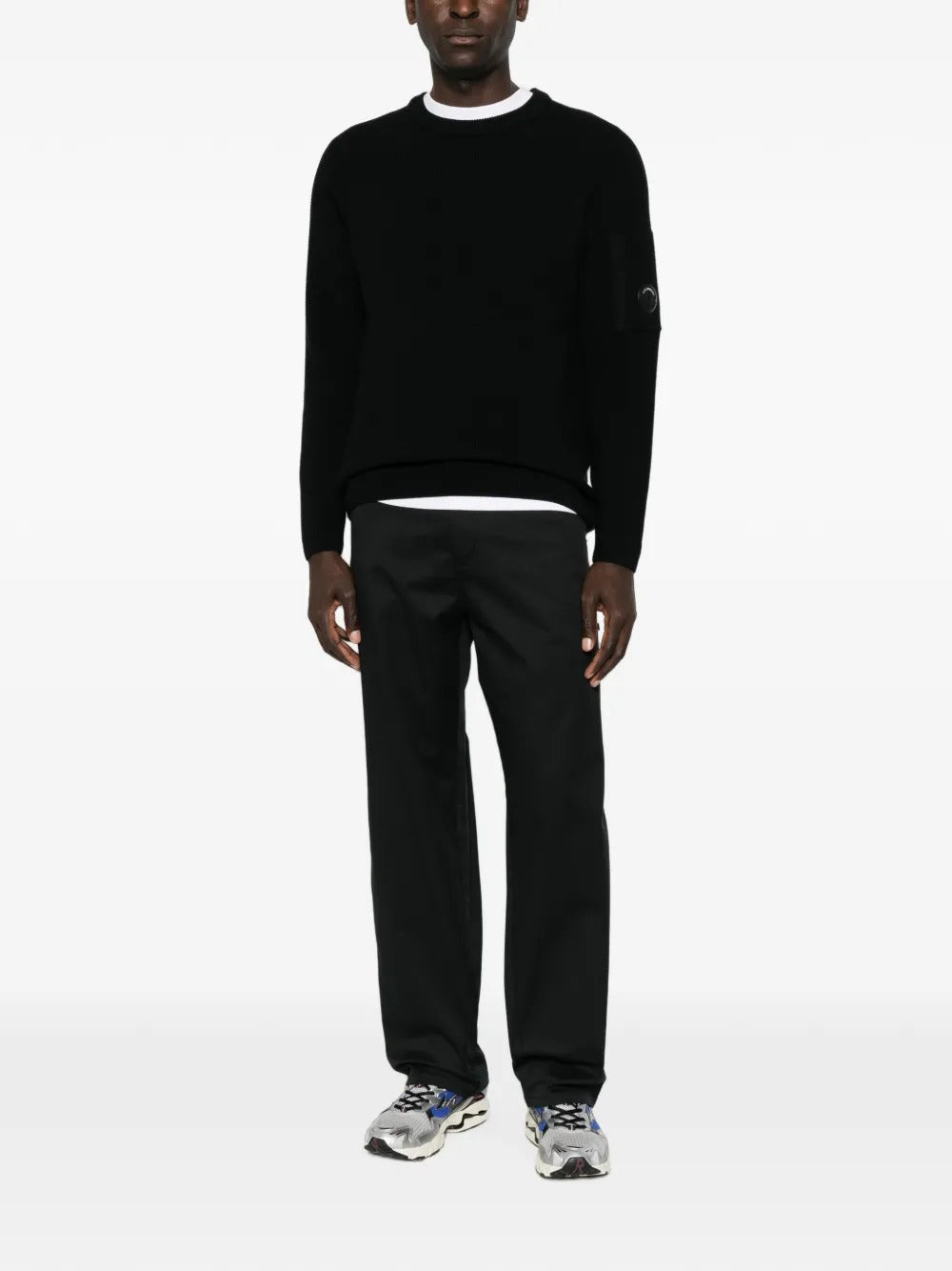maglione waffle knit cotton lens uomo nero 