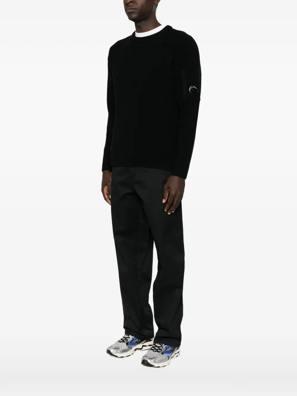 maglione waffle knit cotton lens uomo nero 