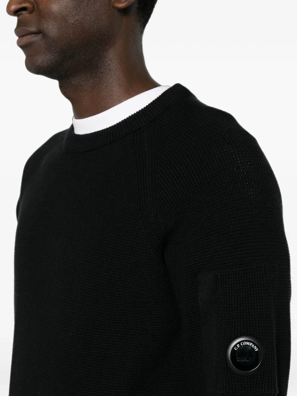 maglione waffle knit cotton lens uomo nero 