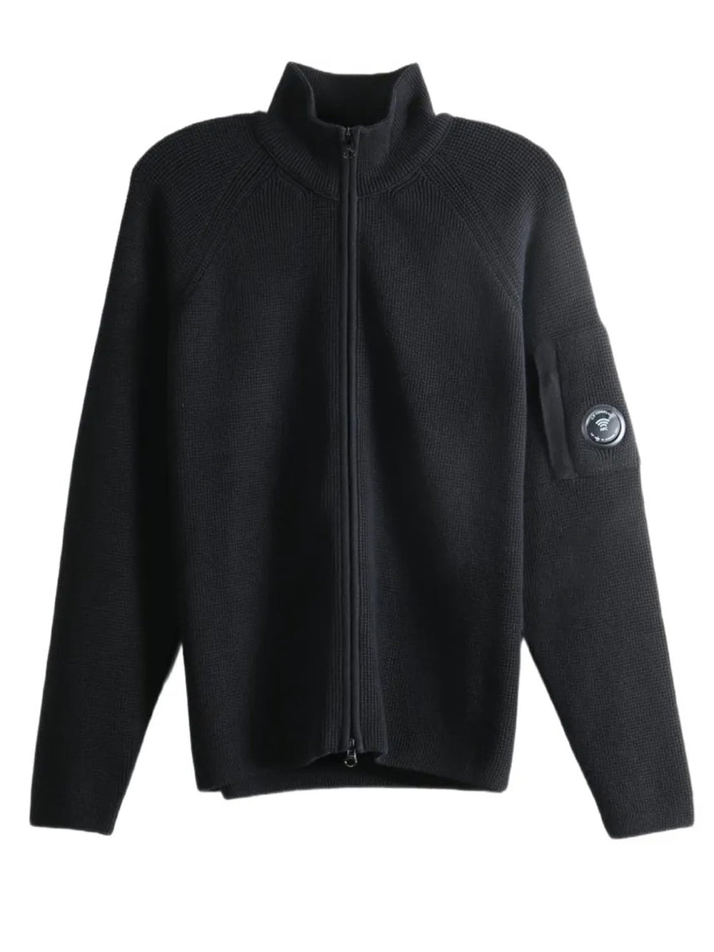 cardigan waffle knit cotton zip lensuomo nera 