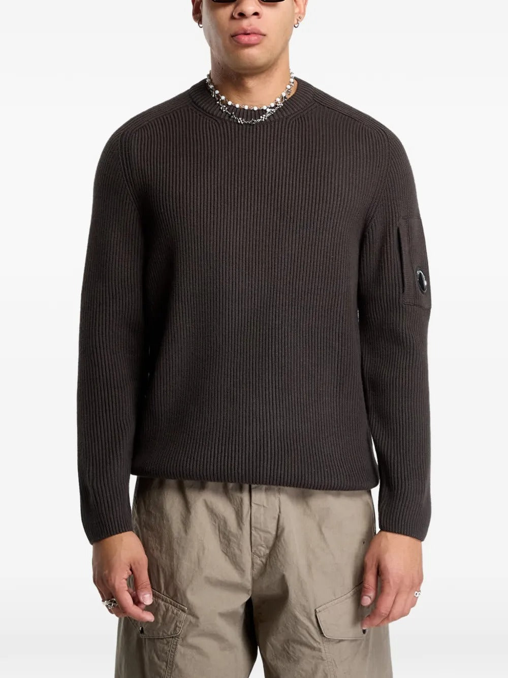 maglione full rib cotton crewneck lens uomo marrone 