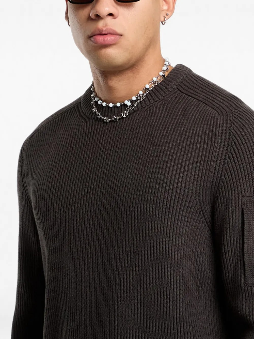 maglione full rib cotton crewneck lens uomo marrone 