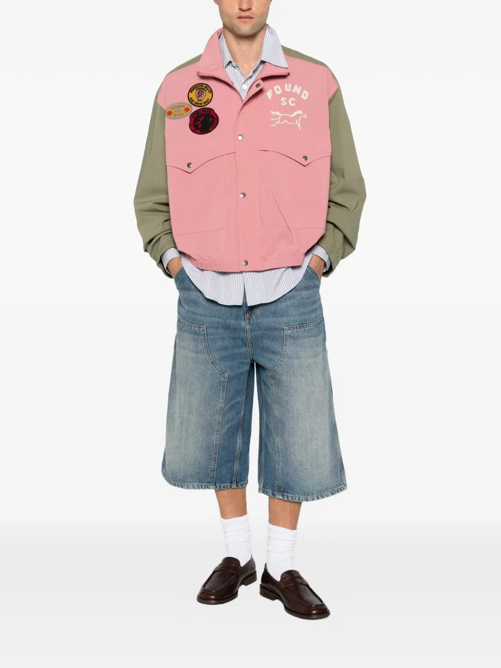 giacca sport windbreaker uomo rosa e verde oliva 