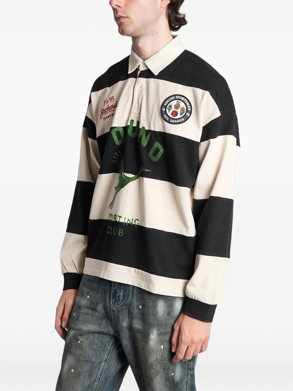 maglia polo bird logo rugby uomo off white e blu 