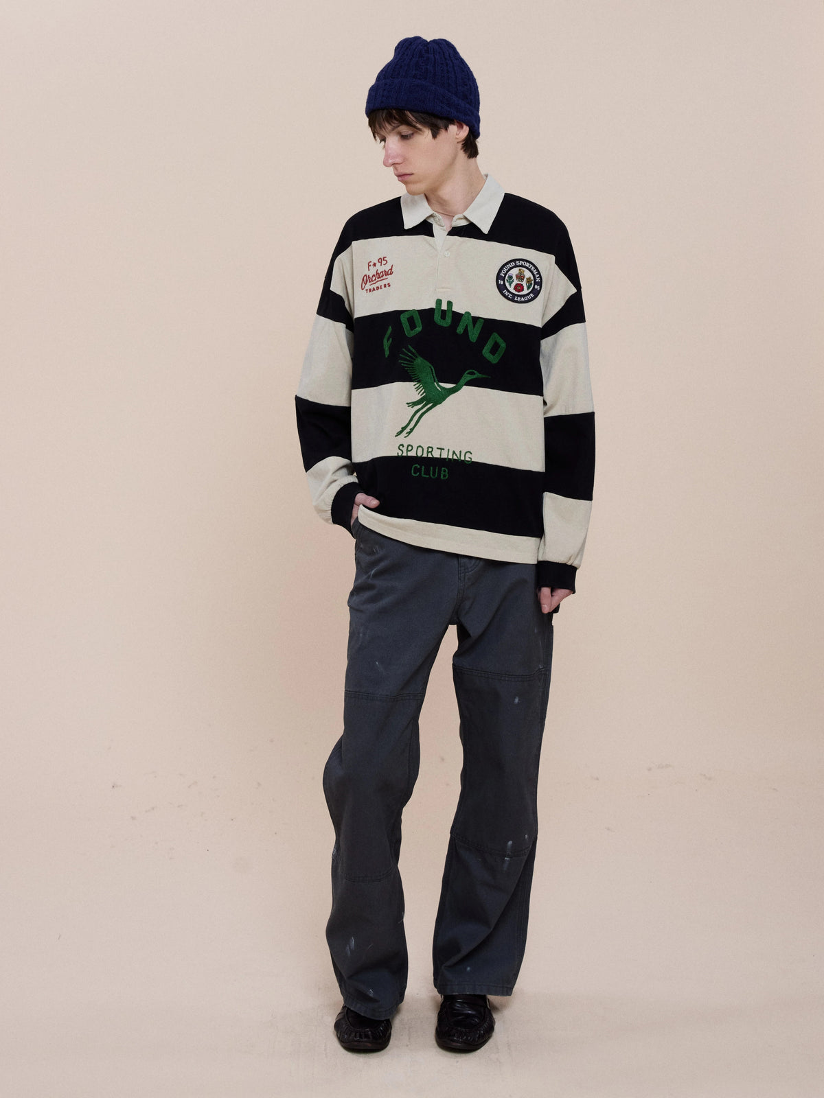 maglia polo bird logo rugby uomo off white e blu 