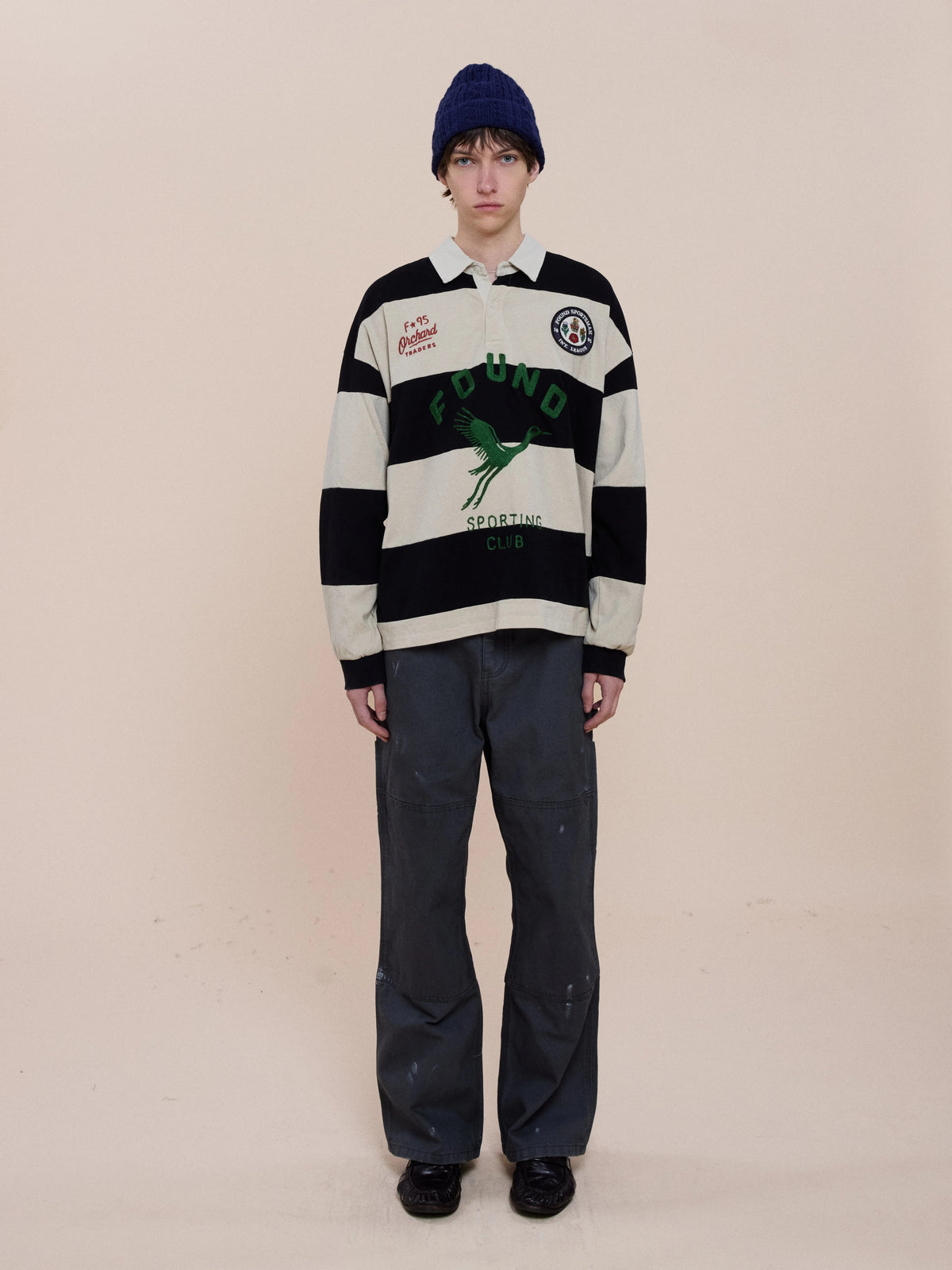 maglia polo bird logo rugby uomo off white e blu 