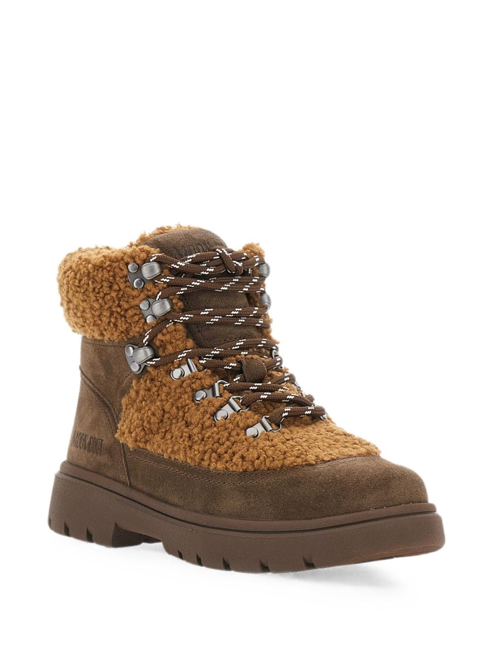 stivaletti combat fleece donna cognac e cacao 