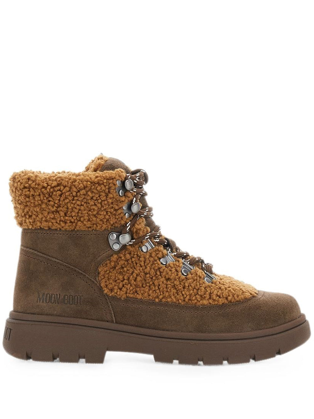 stivaletti combat fleece donna cognac e cacao 