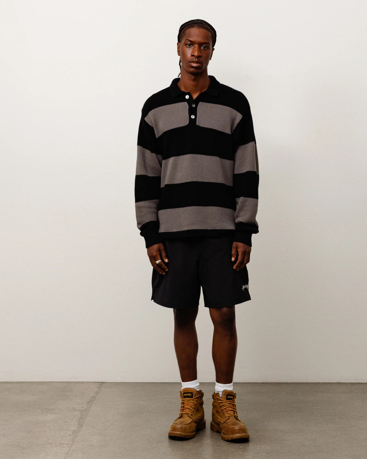 polo pique knit stripe rugby uomo nera e grigia 