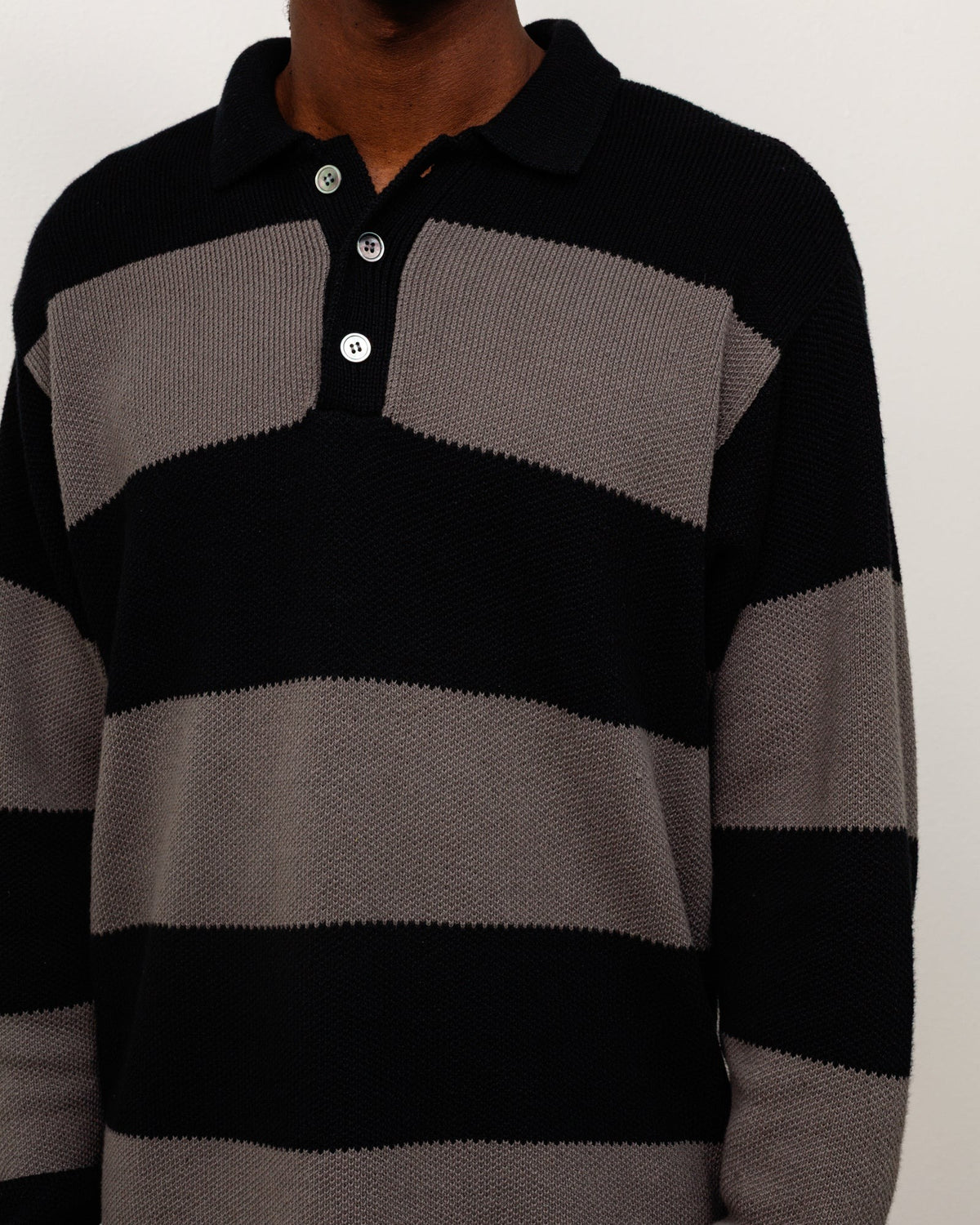 polo pique knit stripe rugby uomo nera e grigia 