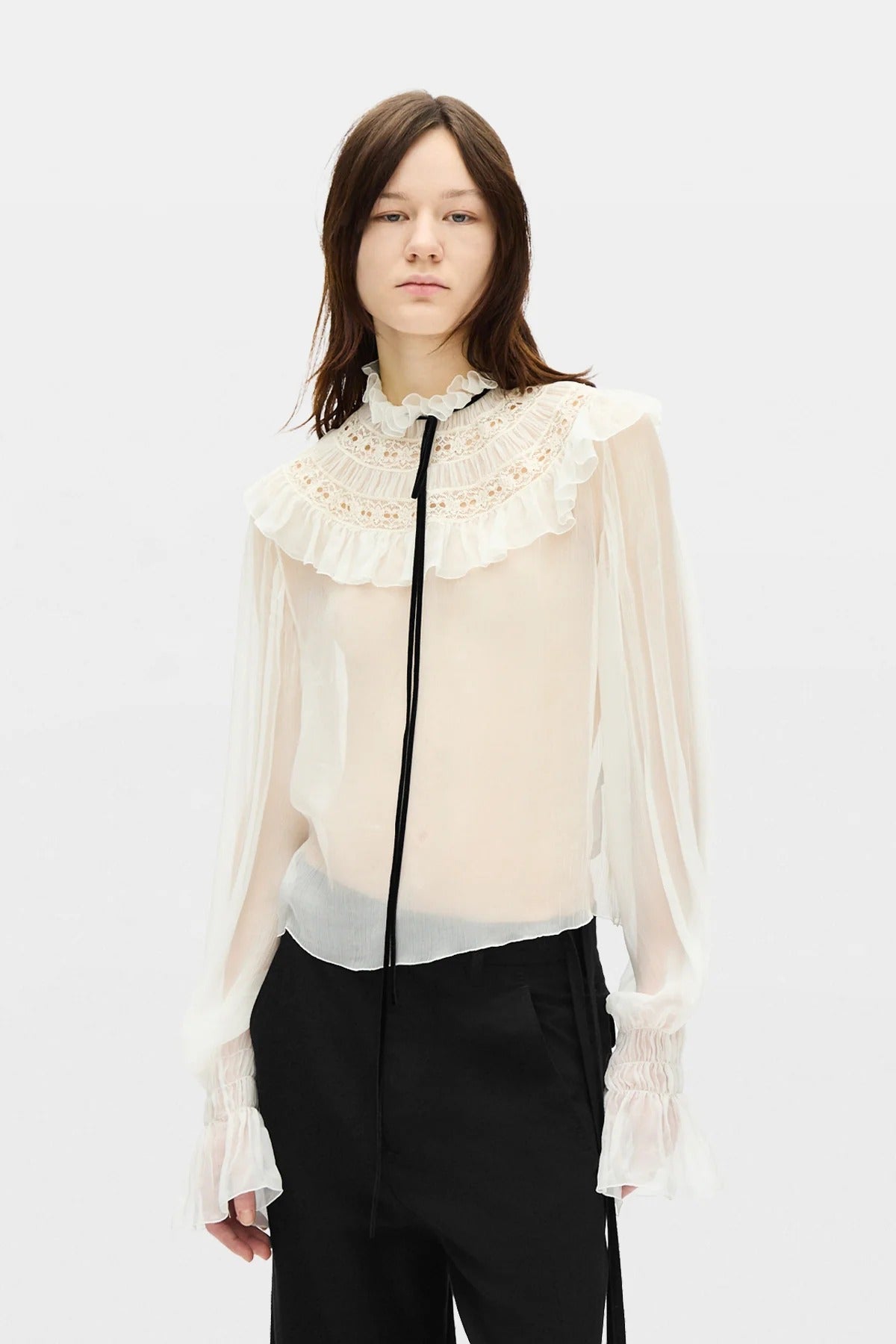 top palvi ruffle collar donna bianco naturale 