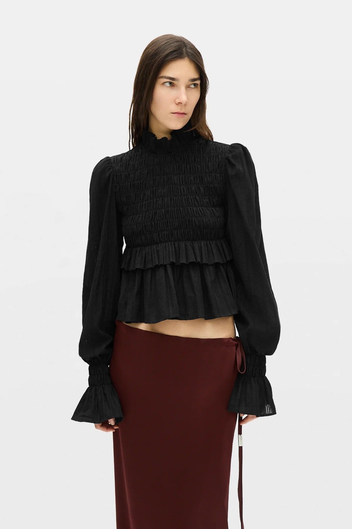top sasa long sleeve ruffled donna nero 