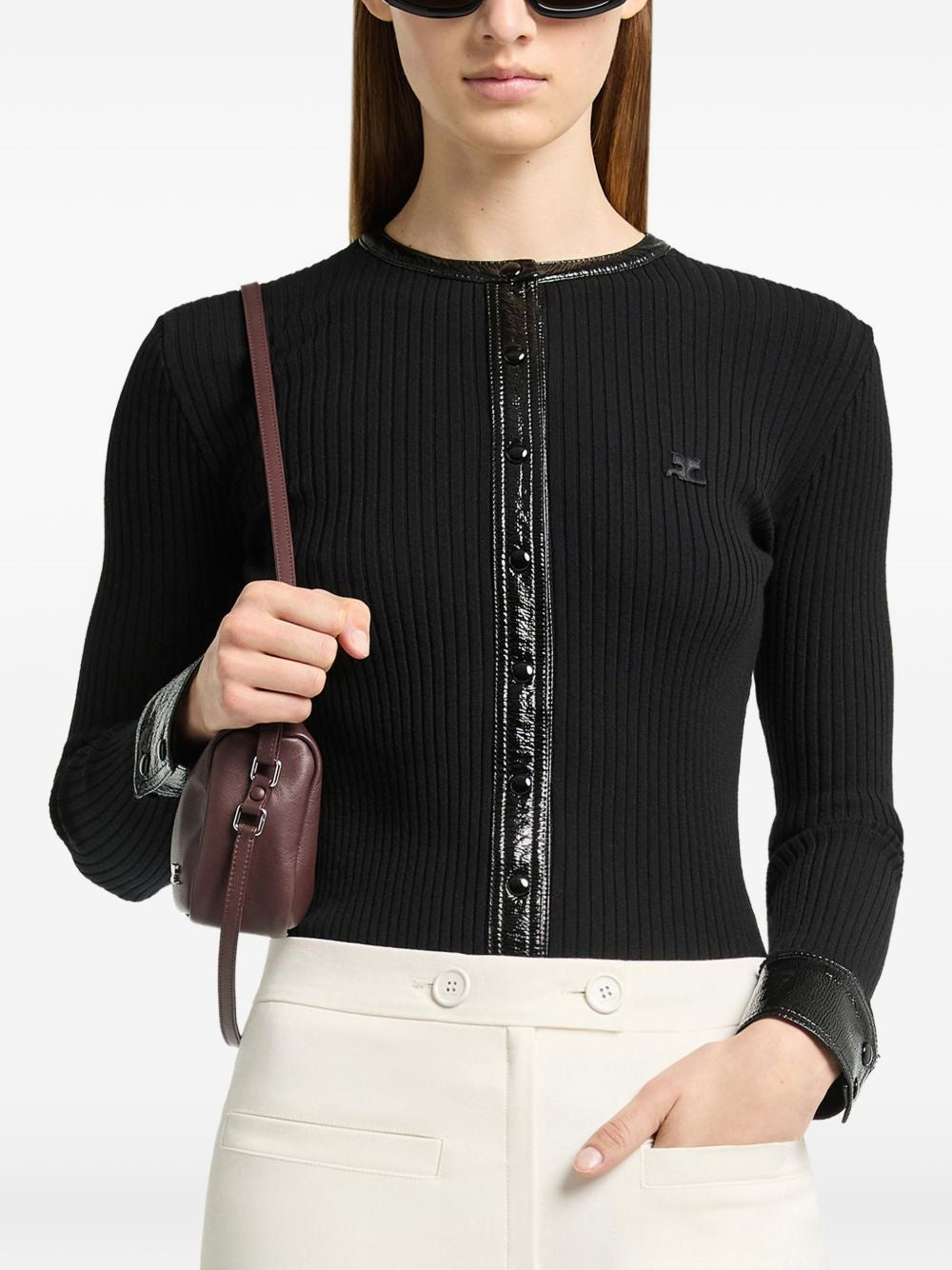 cardigan vynil rib donna nero 