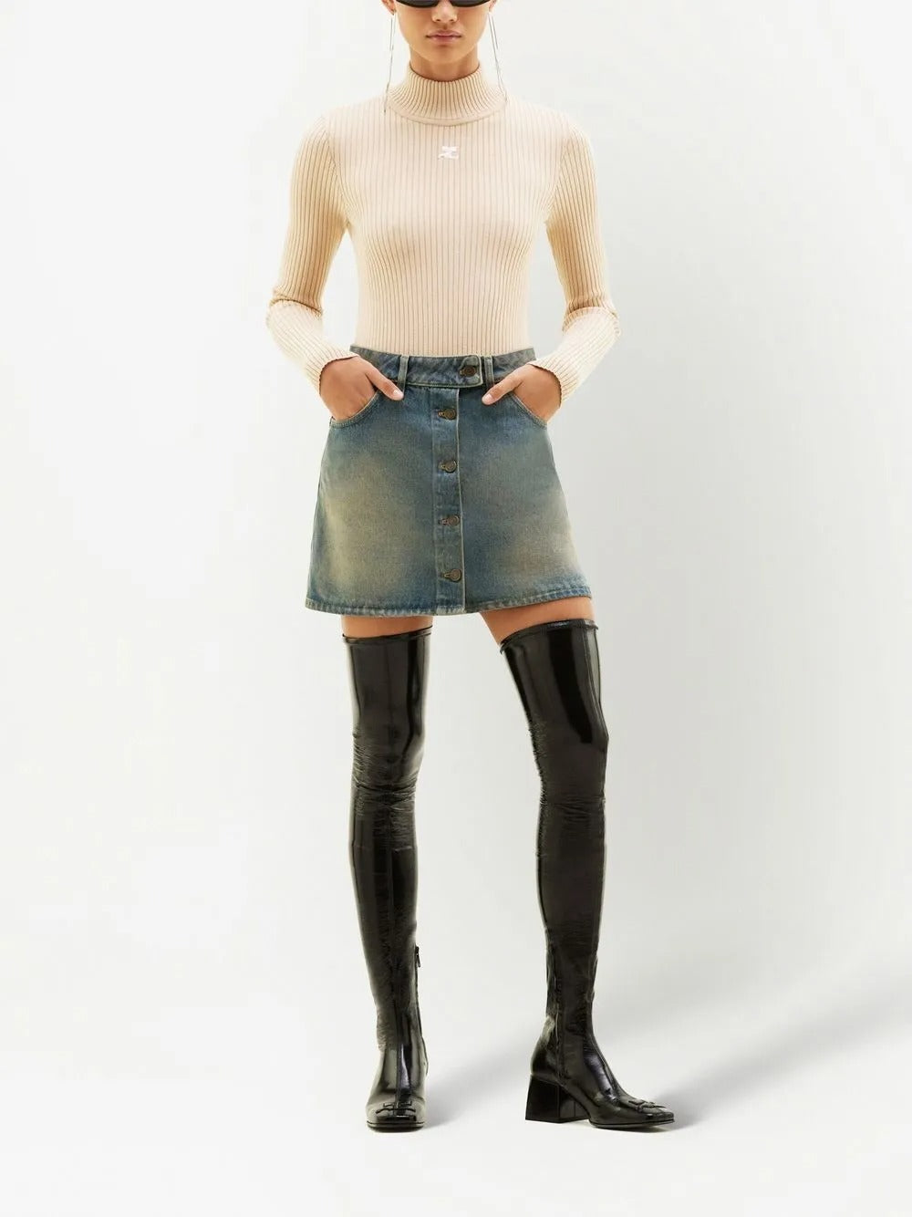 maglia a collo alto reedition rib knit donna beige 
