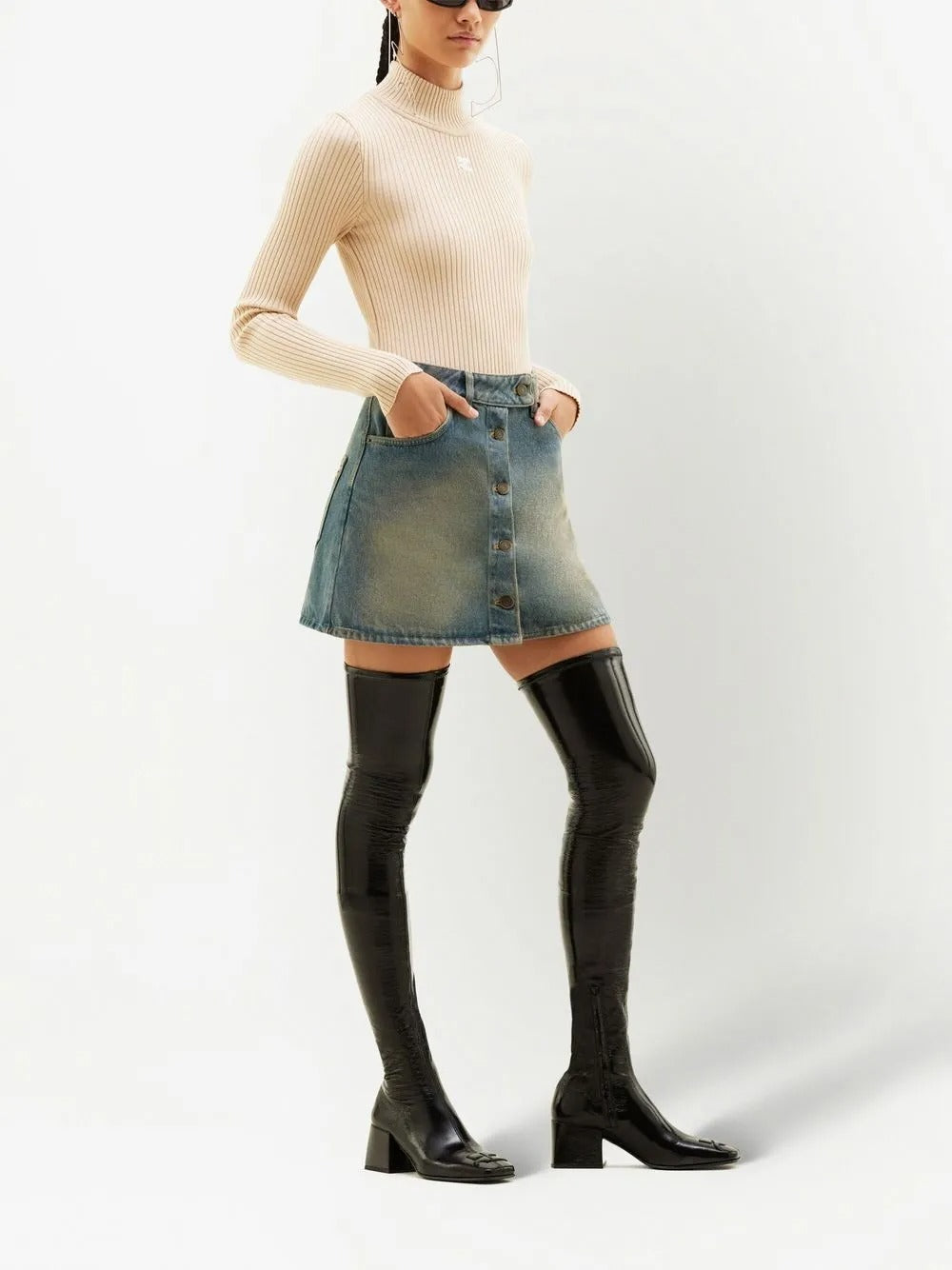 maglia a collo alto reedition rib knit donna beige 