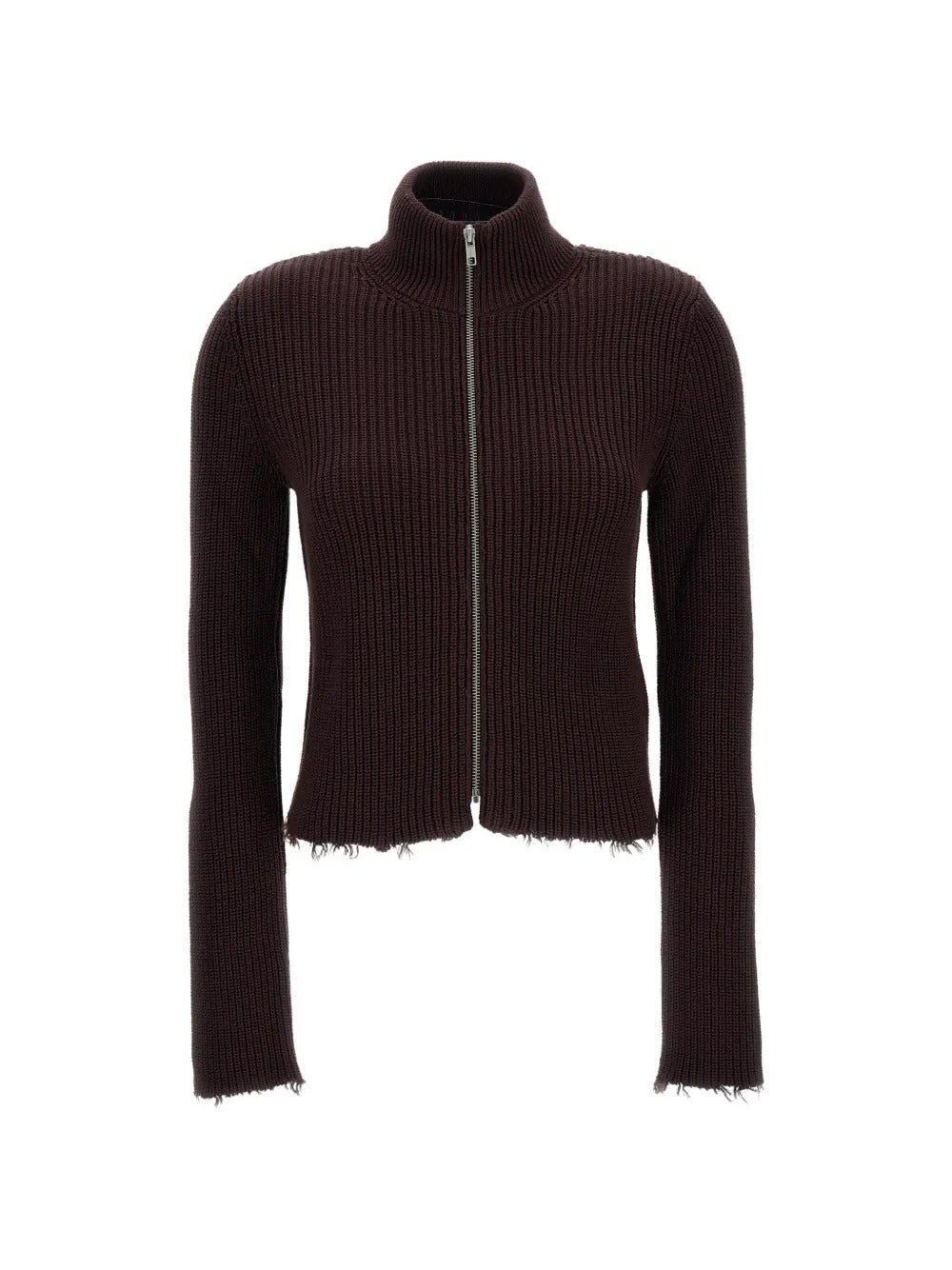 maglione con zip donna marrone 