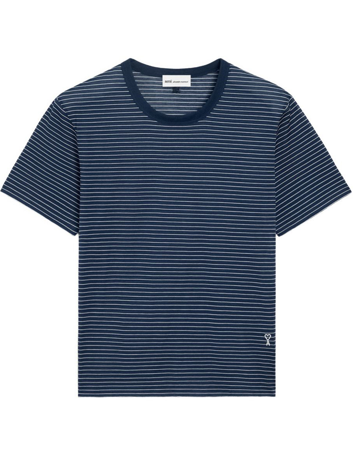 t-shirt striped mercerized uomo inchiostro e bianca 