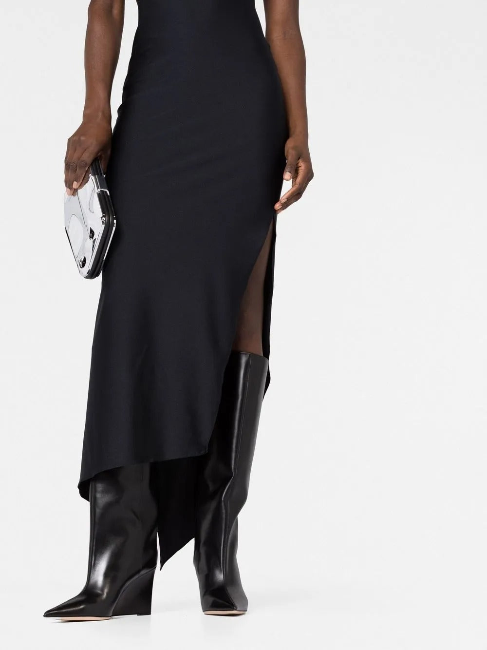 abito asymmetric flowe gown donna nero 