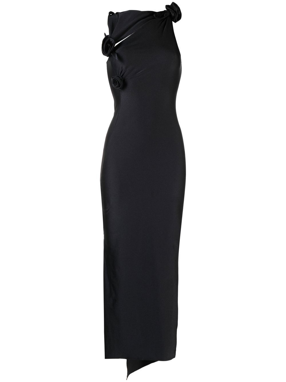 abito asymmetric flowe gown donna nero 