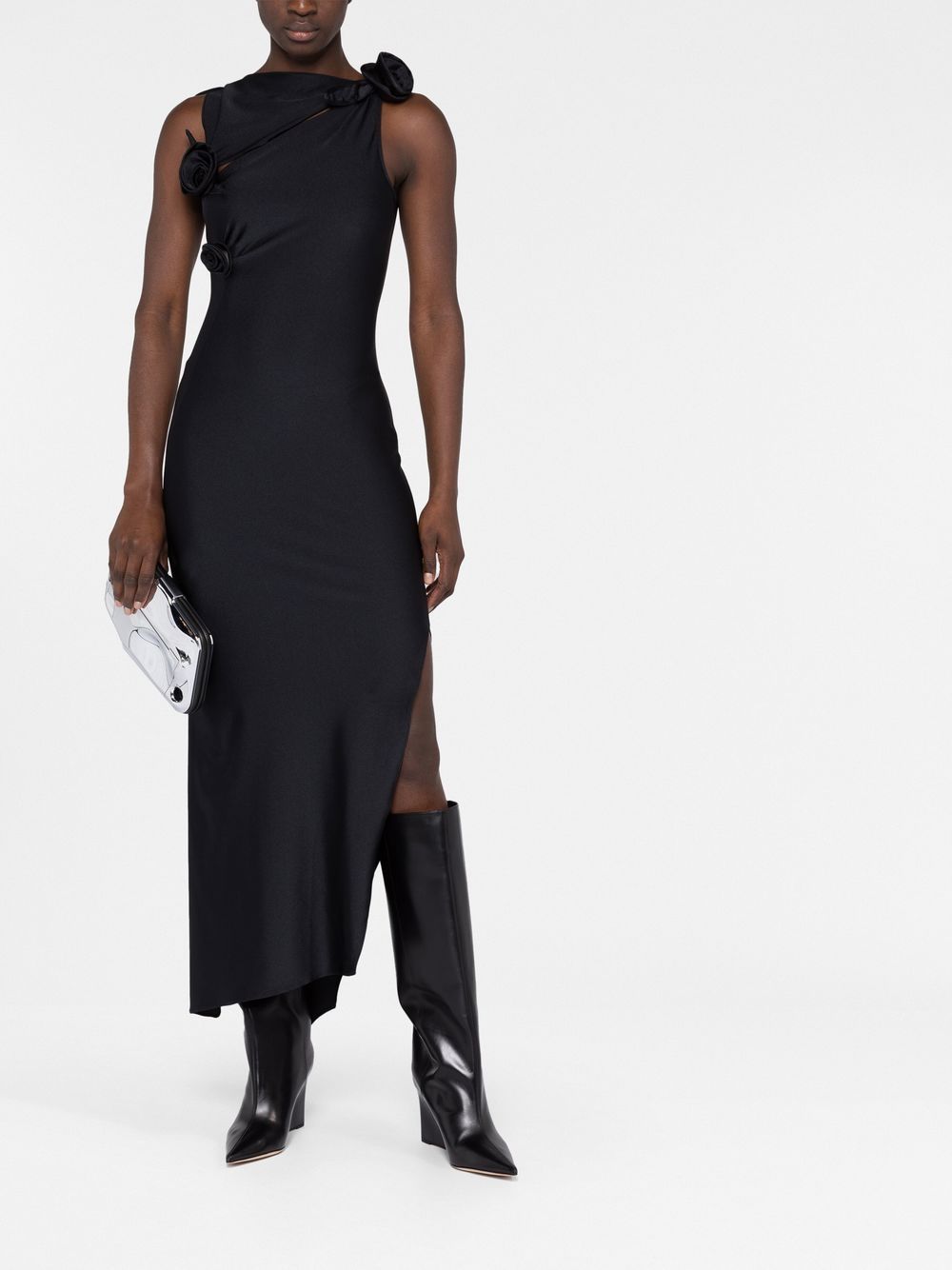 abito asymmetric flowe gown donna nero 