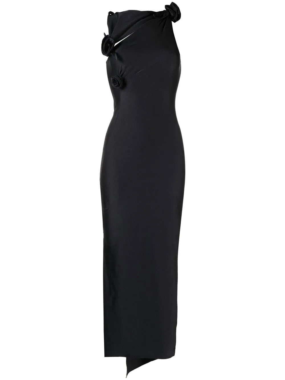 abito asymmetric flowe gown donna nero 