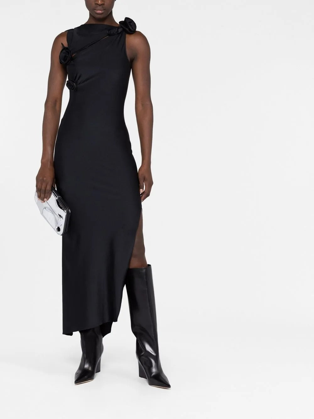 abito asymmetric flowe gown donna nero 