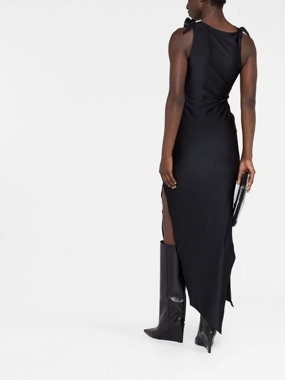 abito asymmetric flowe gown donna nero 
