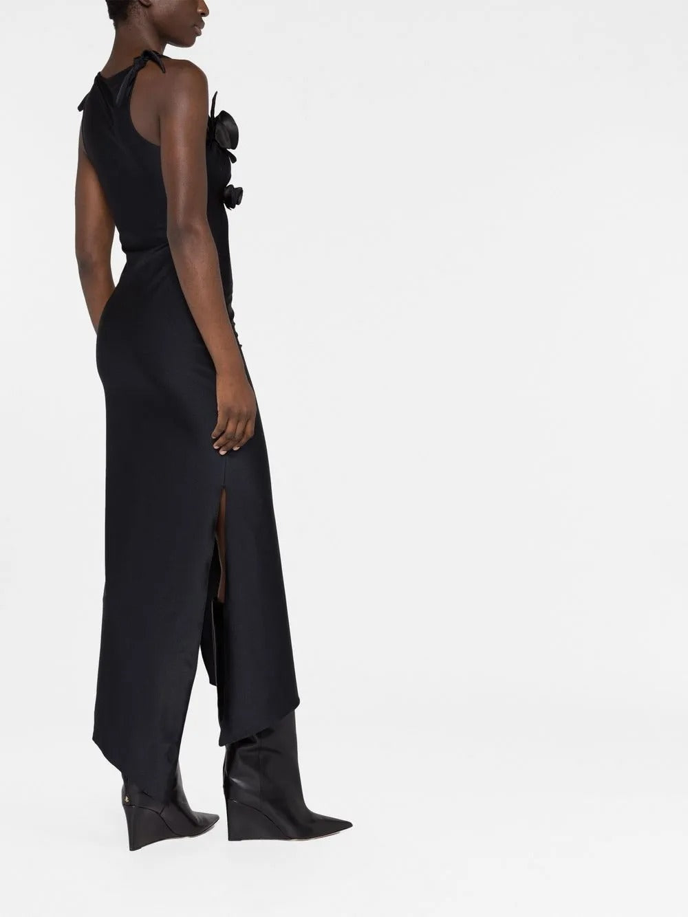 abito asymmetric flowe gown donna nero 