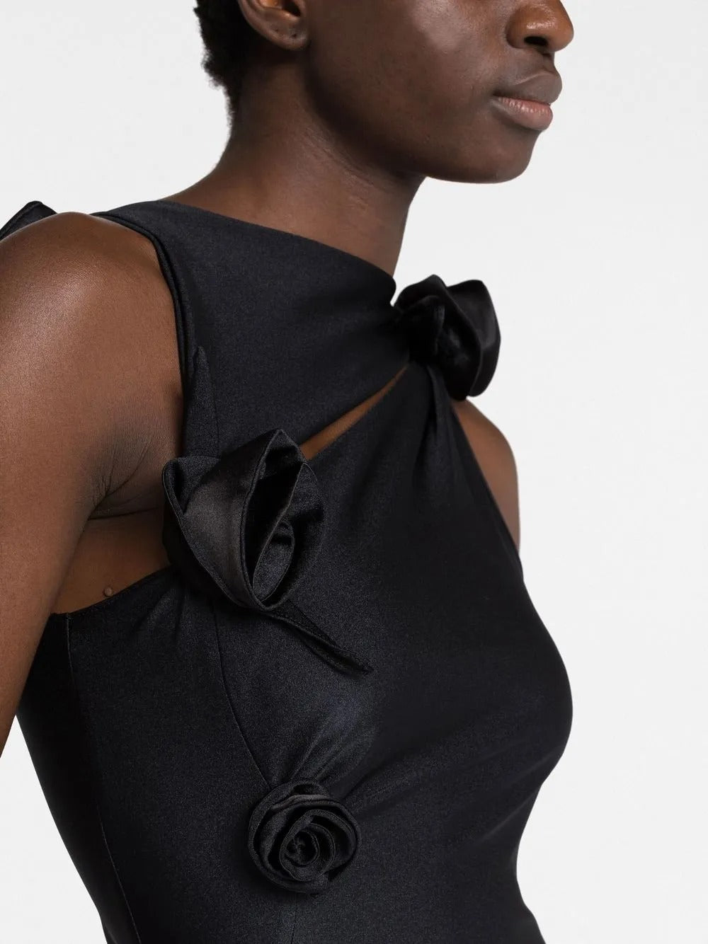abito asymmetric flowe gown donna nero 