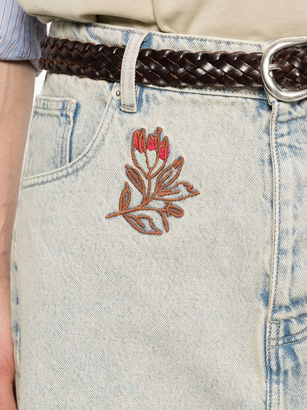 bermuda jean dusty brodé fleurs uomo blu 