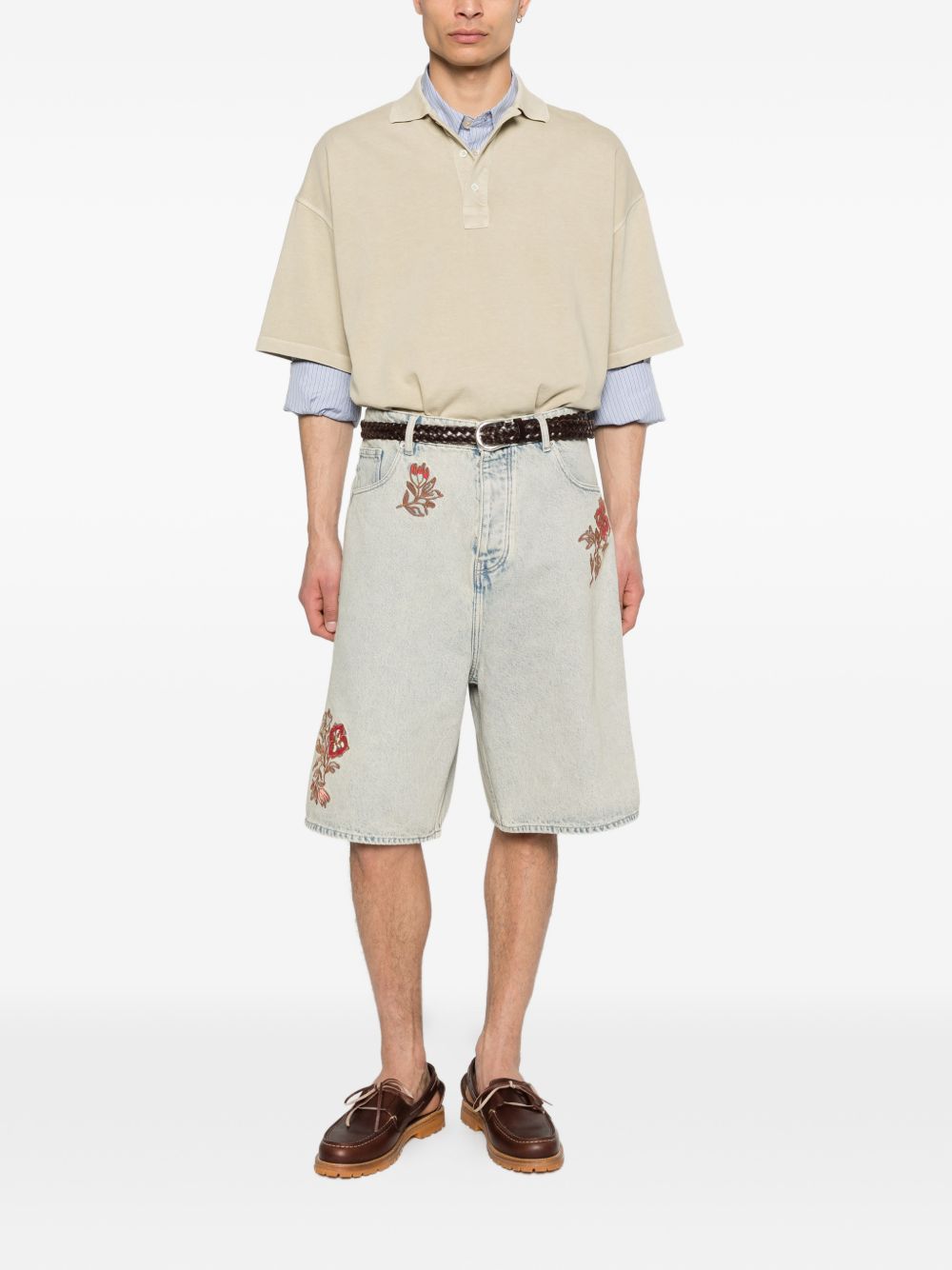 bermuda jean dusty brodé fleurs uomo blu 