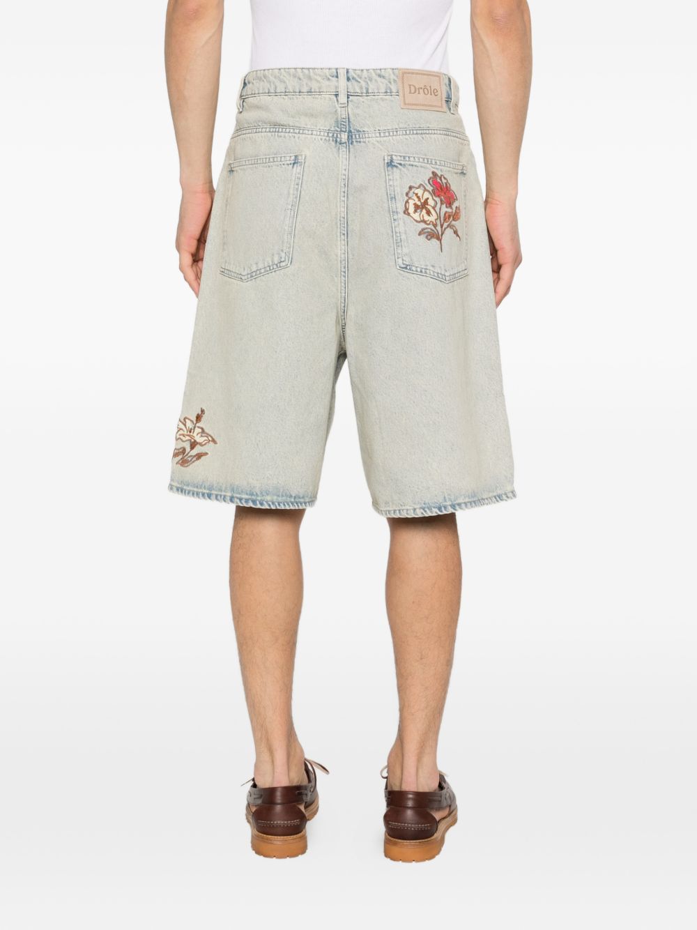 bermuda jean dusty brodé fleurs uomo blu 
