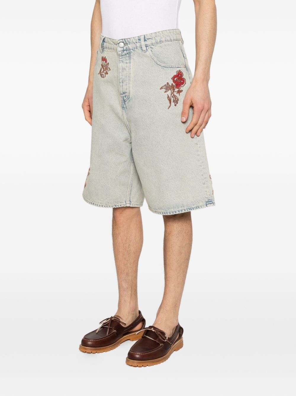bermuda jean dusty brodé fleurs uomo blu 