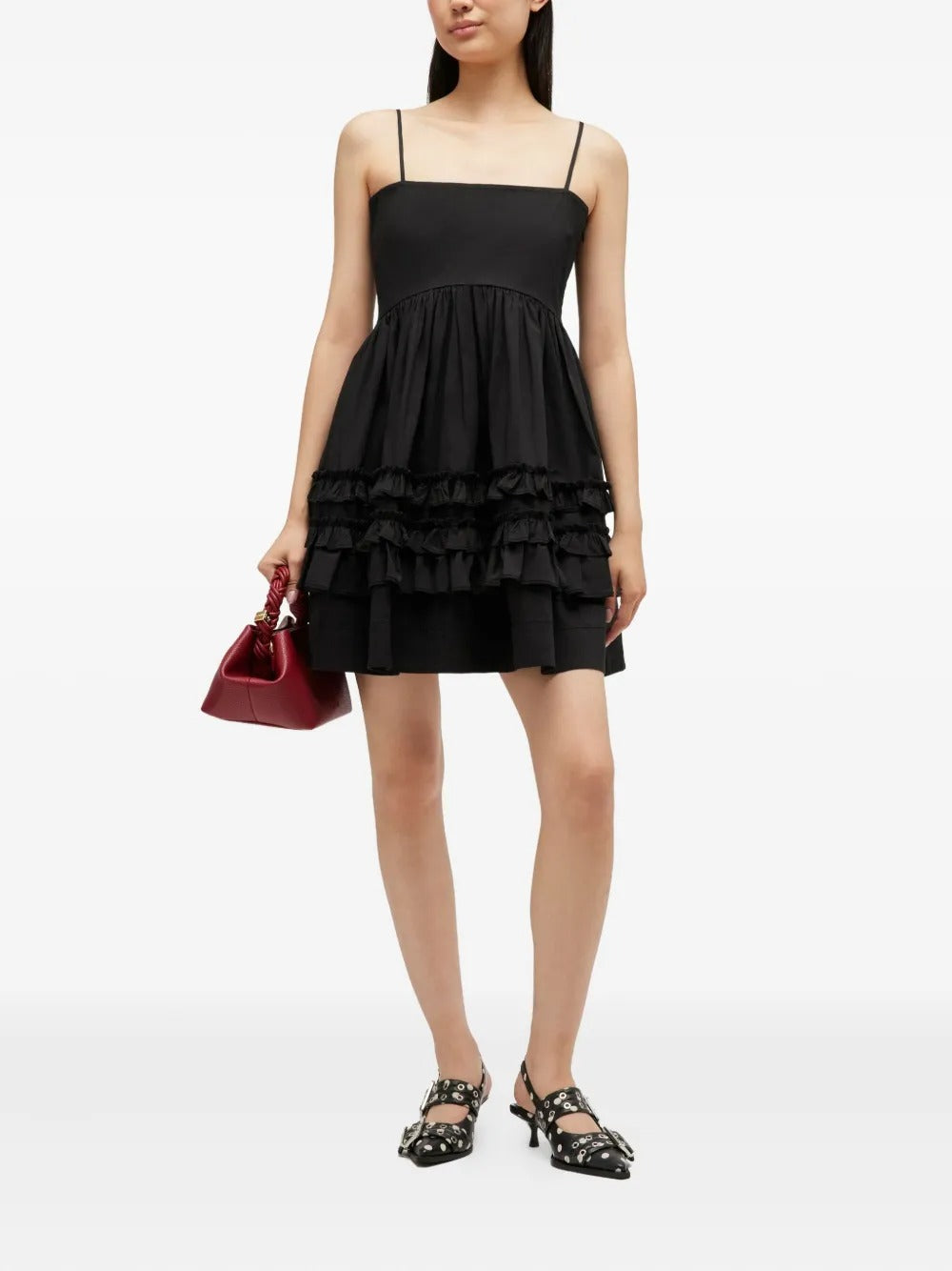 abito mini frill donna nero 