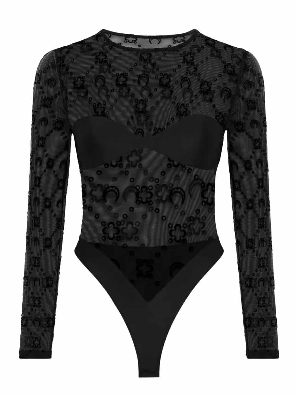 body moonogram mesh flock ls donna nero 