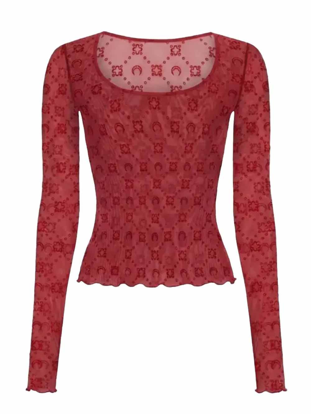 top moonogram mesh flock ls donna rosso 