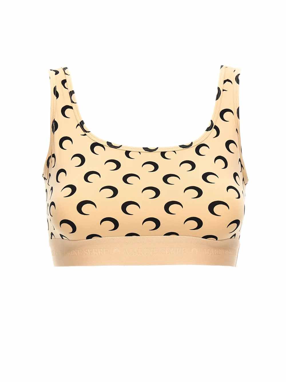 top sportivo moon printed jersey donna beige e nero 