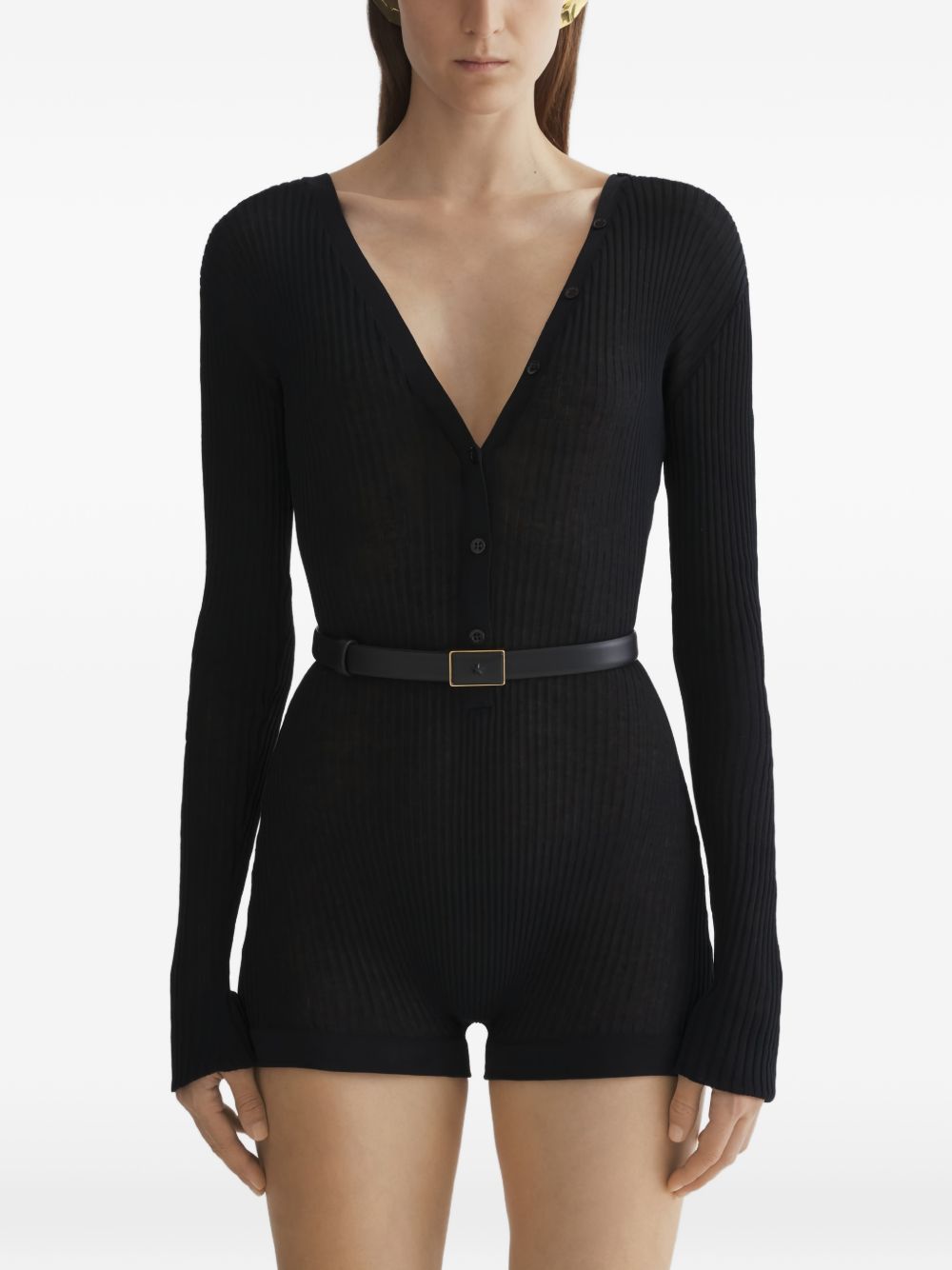 bodysuit knitted buttoned donna nera 