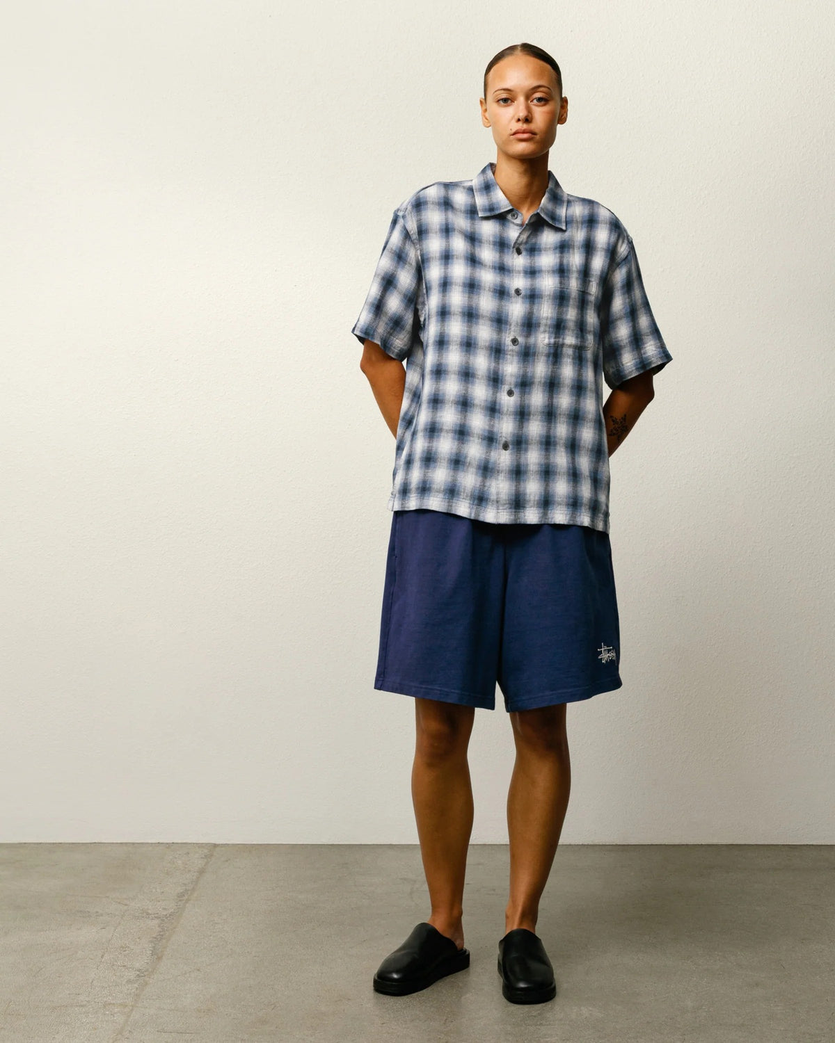 camicia liam ss plaid unisex blu 