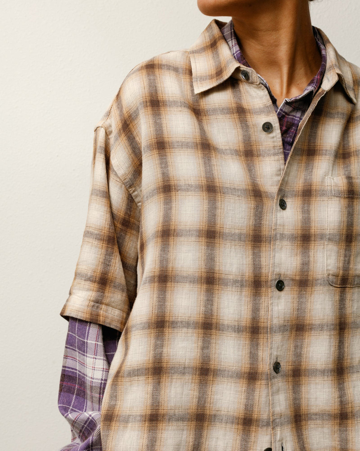 camicia liam ss plaid unisex marrone 