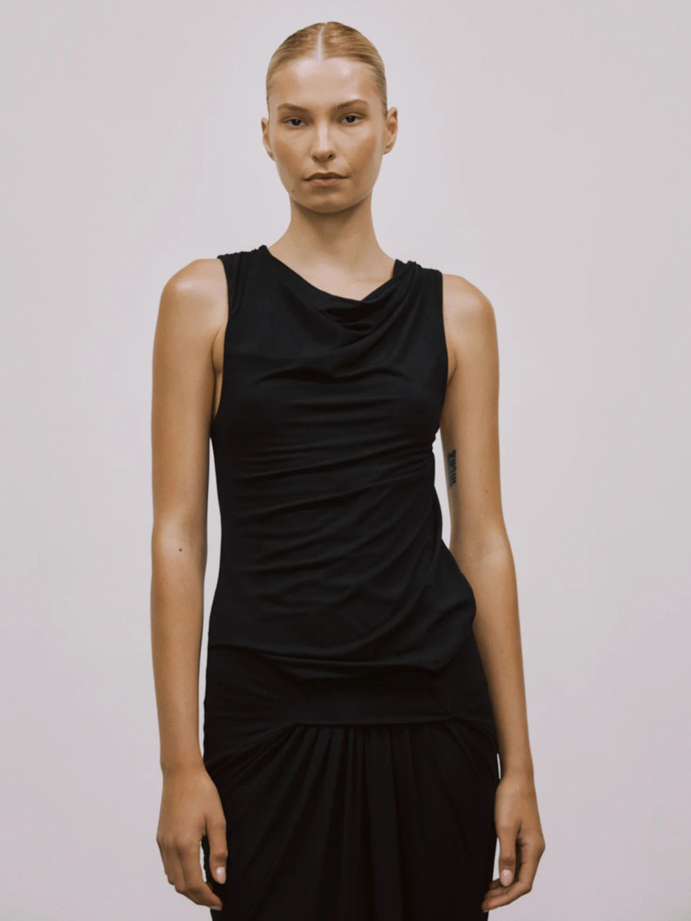 abito lungo drape donna nero 