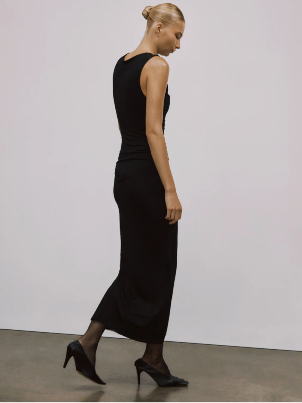 abito lungo drape donna nero 