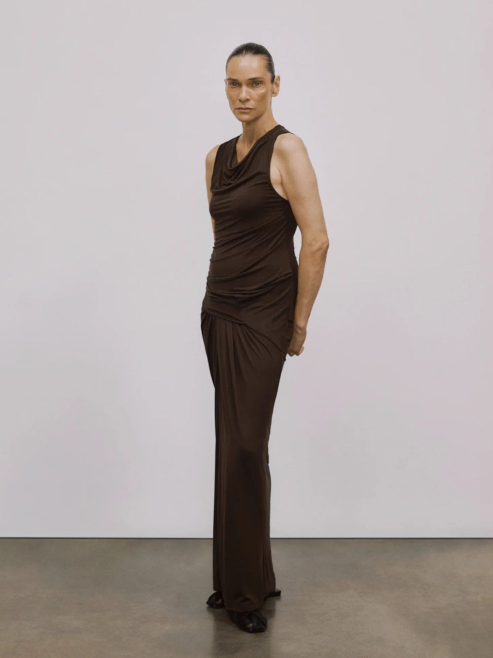 abito lungo drape donna nero 