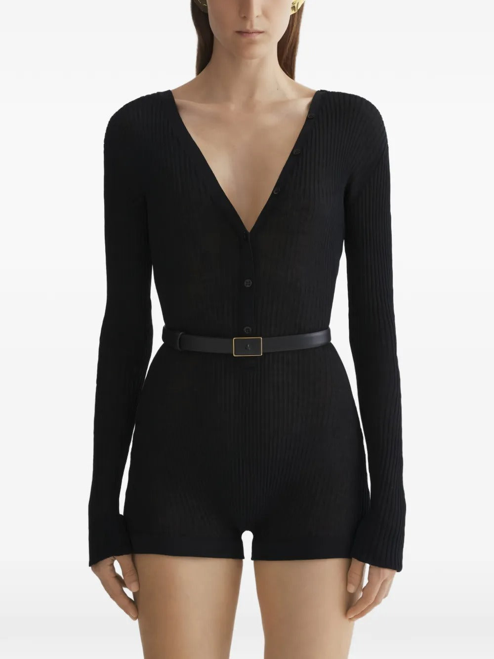 bodysuit knitted buttoned donna nera 