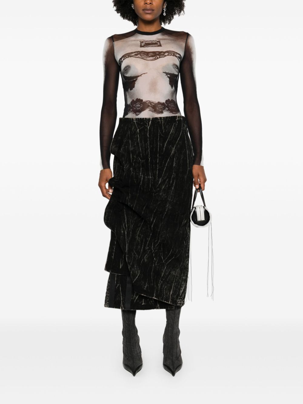 printed body lace mariniere top woman black in polyamide JEAN